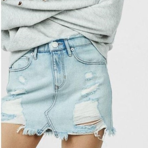 Express Dresses & Skirts - Mid Rise Distressed Original Denim Mini Skirt